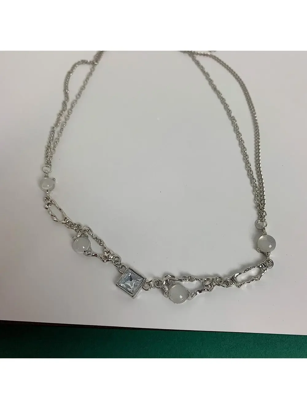 Cyber y2k 2000s style Glass style Opal futuristic necklace. 18.5-20.5 inches len